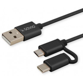 Kabel 2w1 USB microUSB / typ C 1m Savio CL-128