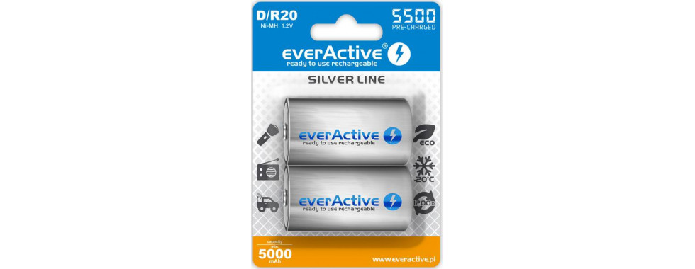Akumulatorki D / R20 everActive Ni-MH Ni-MH 5500 mAh ready to use "Silver line" (box 2 szt)